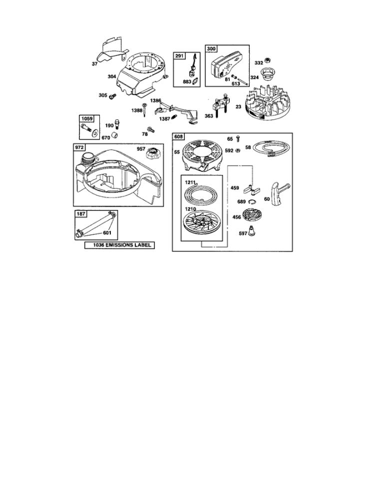 Rewind Starter/Blower Housing Diagram and Parts List for 124T02-0847-EA  Briggs and Stratton Engine